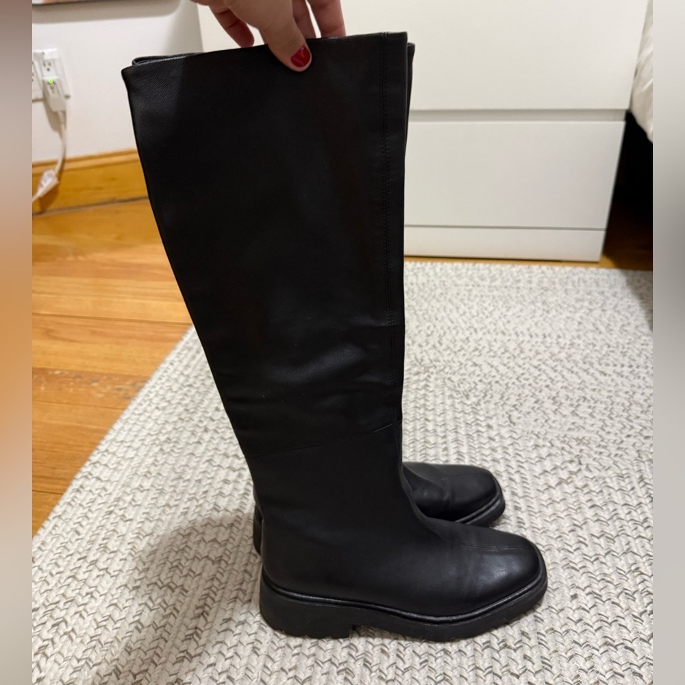 Vince Rune Leather Slouch Knee High Lug Sole Boots - Picture 6 of 15